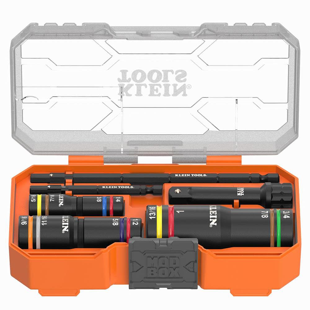 Klein Tools KNECT Quad-12 Deep-Well Heavy-Duty Impact Flip Sockets, SAE, 6-Piece
