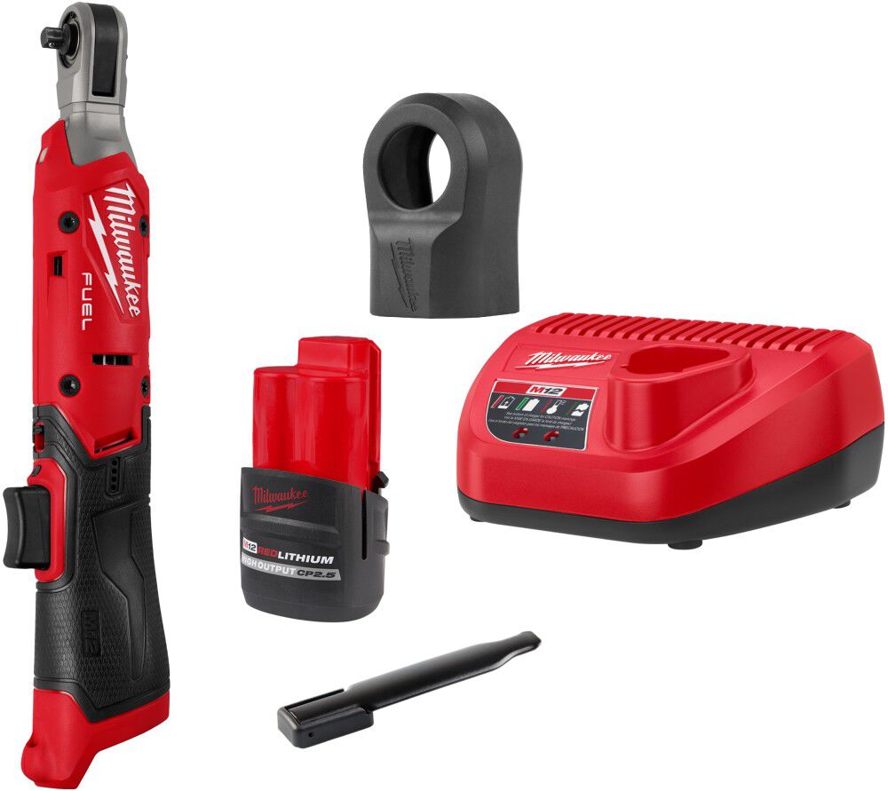 Milwaukee M12 FUEL 1/4 Inch Ratchet Kit & Protective Boot Bundle