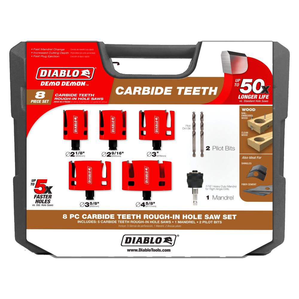 Diablo Tools Demo Demon Carbide Teeth Rough-In Hole Saw Set 8pc