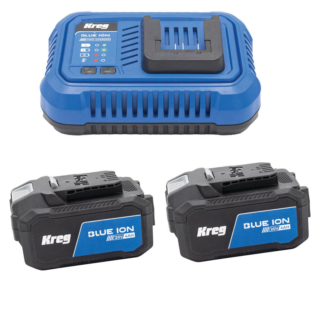Kreg Blue Ion 20V 4.0 Ah Lithium Ion Battery 2 Pack and Fast Charger Bundle
