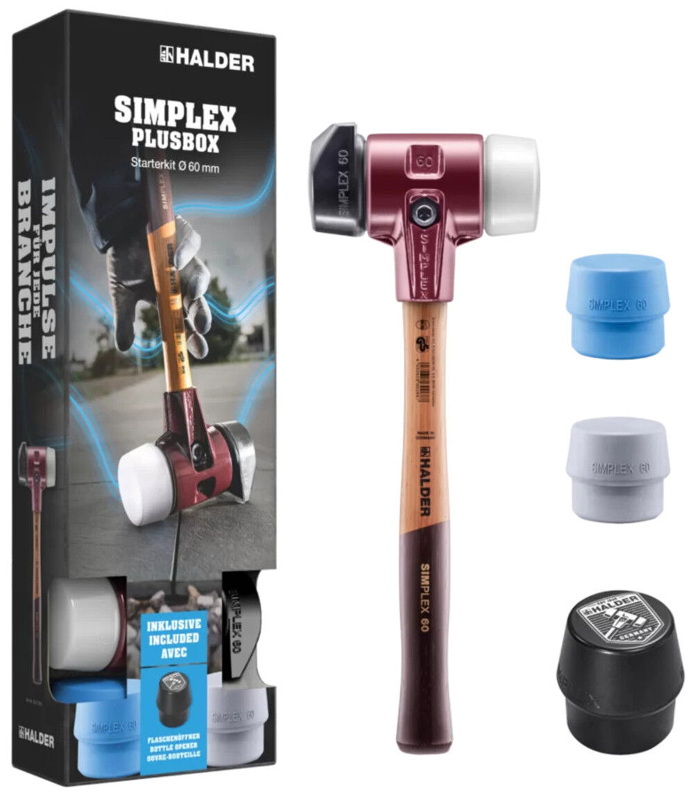 Halder Inc SIMPLEX Starter Kit Rubber & Plastic Head Soft-Face Mallet D60 with 4 Inserts