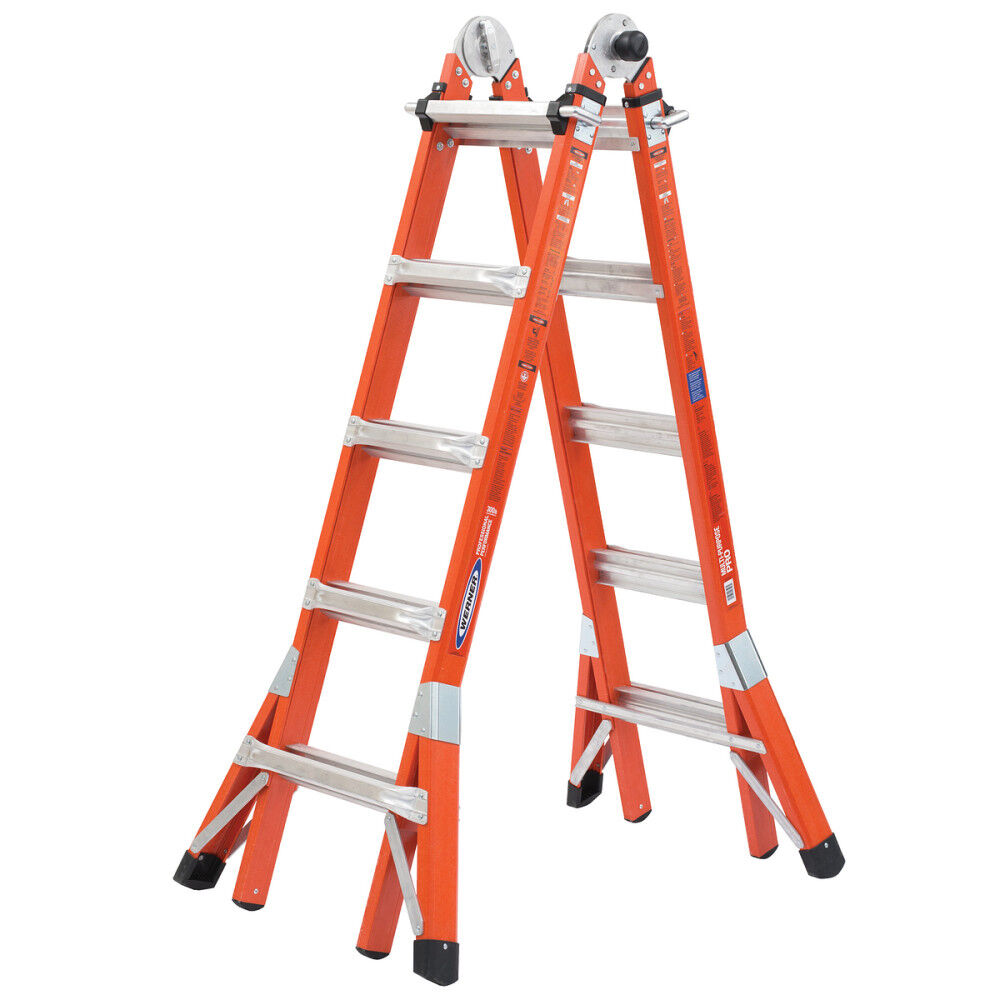 Werner 22 Ft. 300Lbs Fiberglass Type IA Multi-Position Pro Ladder, Orange