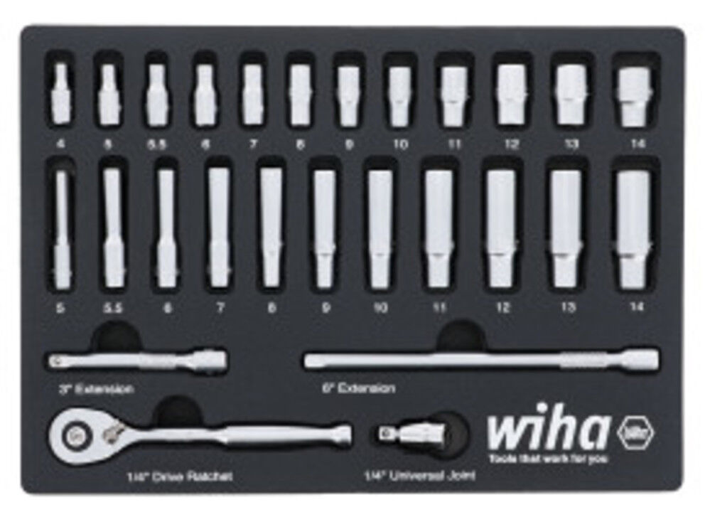 Wiha 1/4 Drive Professional Socket Tray Set Metric 27pc