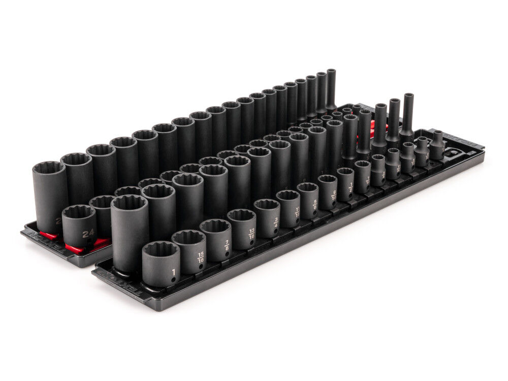 Tekton 3/8 Inch 12 Point Impact Socket Set, 68 Pieces (1/4-1 Inch, 6-24 mm)