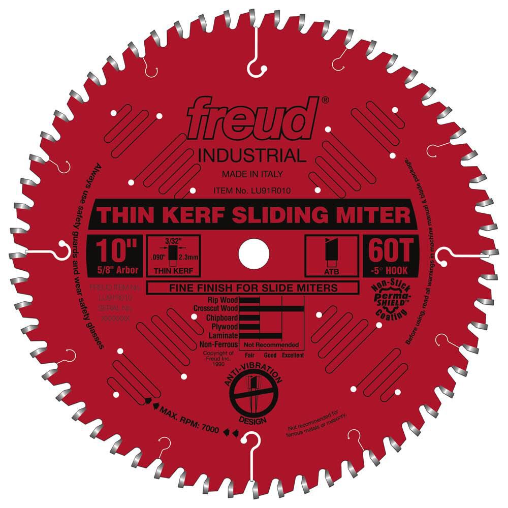 Freud 10in Thin Kerf Sliding Compound Miter Blade with Perma-SHIELD Coating