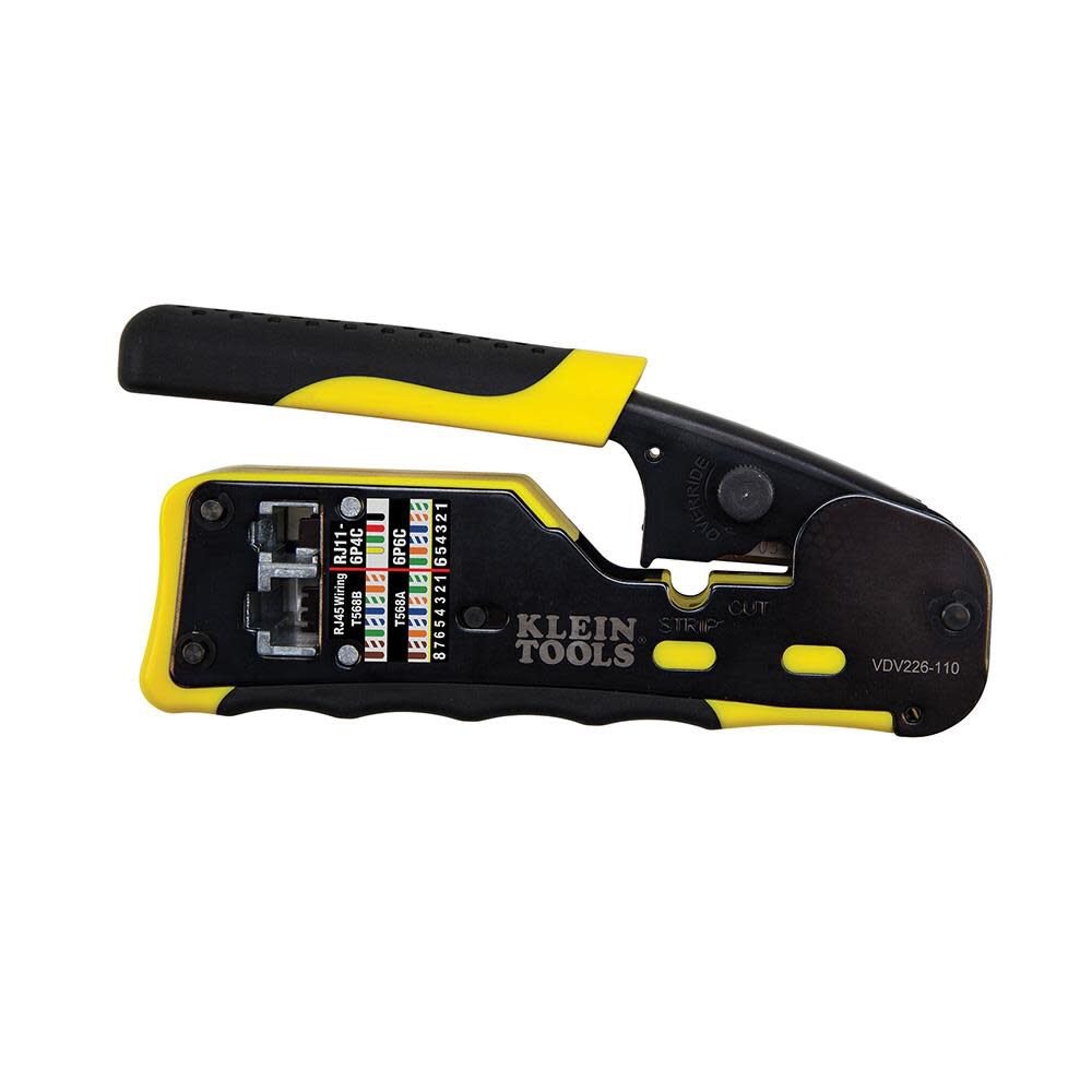 Klein Tools Ratcheting Ethernet Cable Crimper/Stripper/Cutter for Pass-Thru