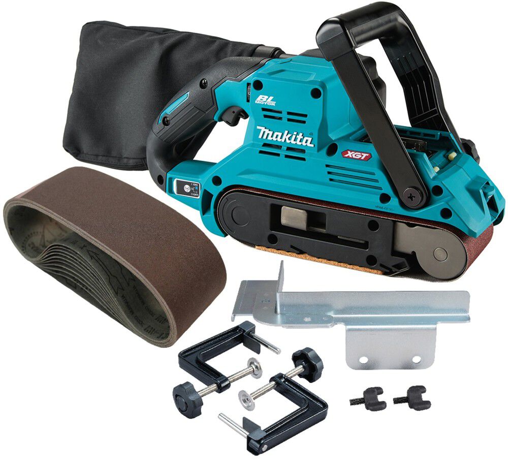 Makita 40V Max XGT Brushless Cordless 3 Inch x 21 Inch Belt Sander (Bare Tool) 2pc Clamper Set Guide Rule & 150 Grit Abrasive Belt (10 pack)