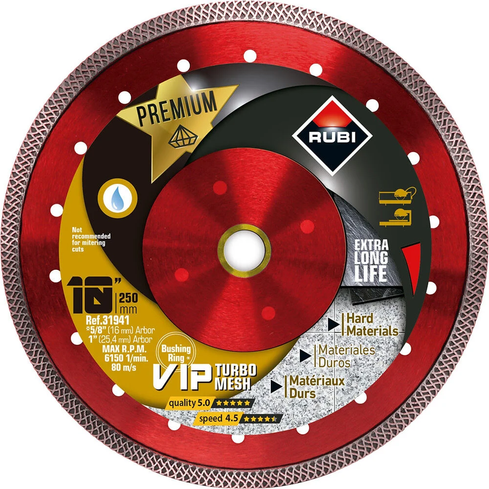 Rubi Tools VIP Turbo Mesh 10 Inch Premium Turbo Rim Diamond Blade for Hard Materials