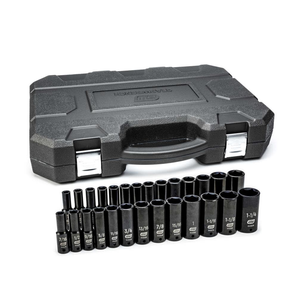 GEARWRENCH 1/2in Drive 6 Point Deep Impact SAE/Metric Socket Set 27pc