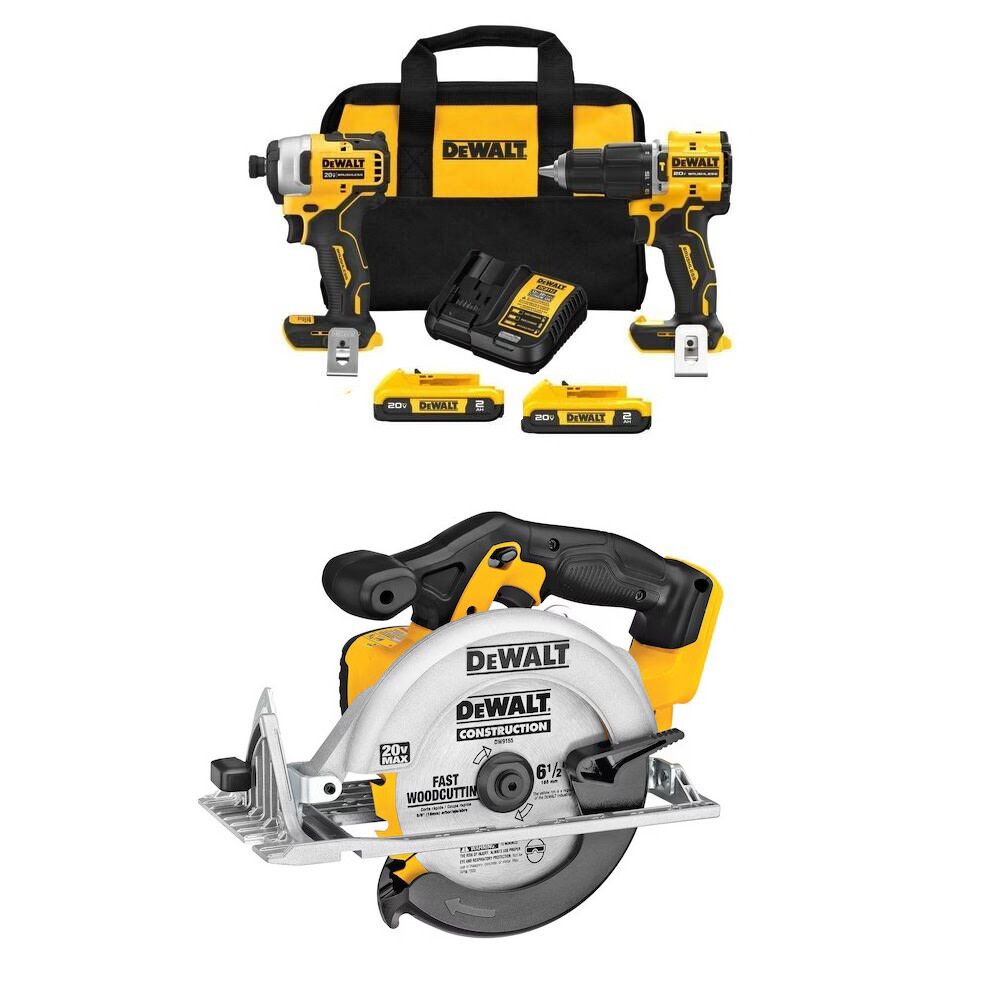 DEWALT 20V Max Atomic 2-Tool Combo Kit and 6-1/2 Inch Circular Saw (Bare Tool) Bundle