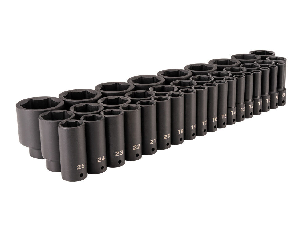 Tekton 1/2 Inch Drive Deep 6-Point Impact Socket Set, 8-50 mm, 39 Pieces