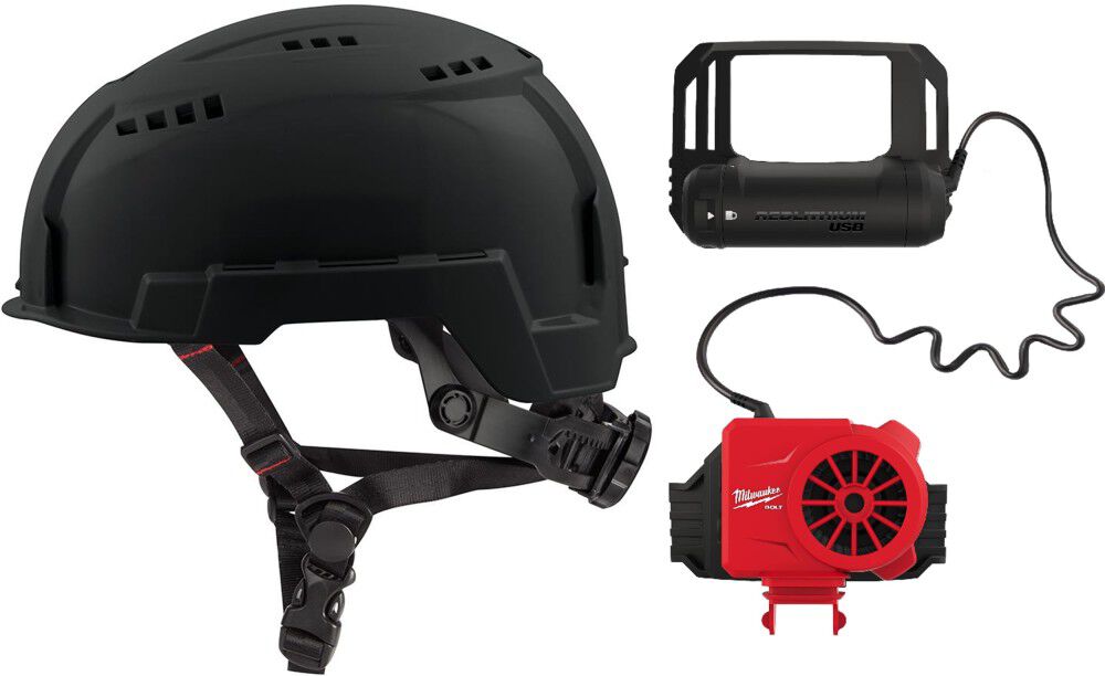 Milwaukee BOLT Black Vented Helmet Class C & USB Cooling Fan Bundle