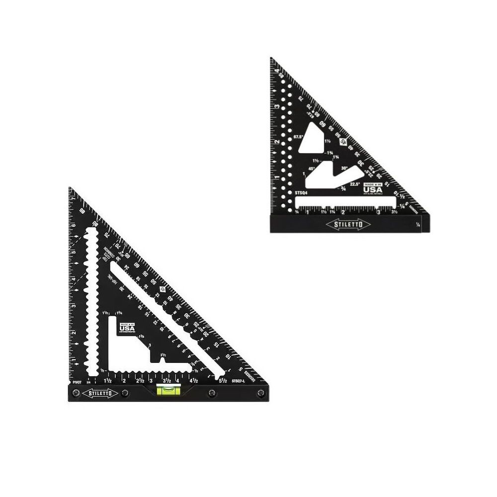 Stiletto 7 Inch Carpenter Square with Level, 4-1/2 Inch Trim Square Bundle