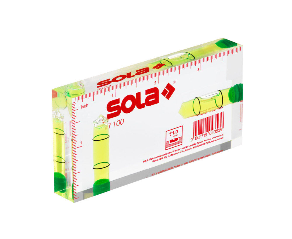SOLA Rectangular Acrylic Level, 4 Inch x 2 Inch x 0.5 Inch