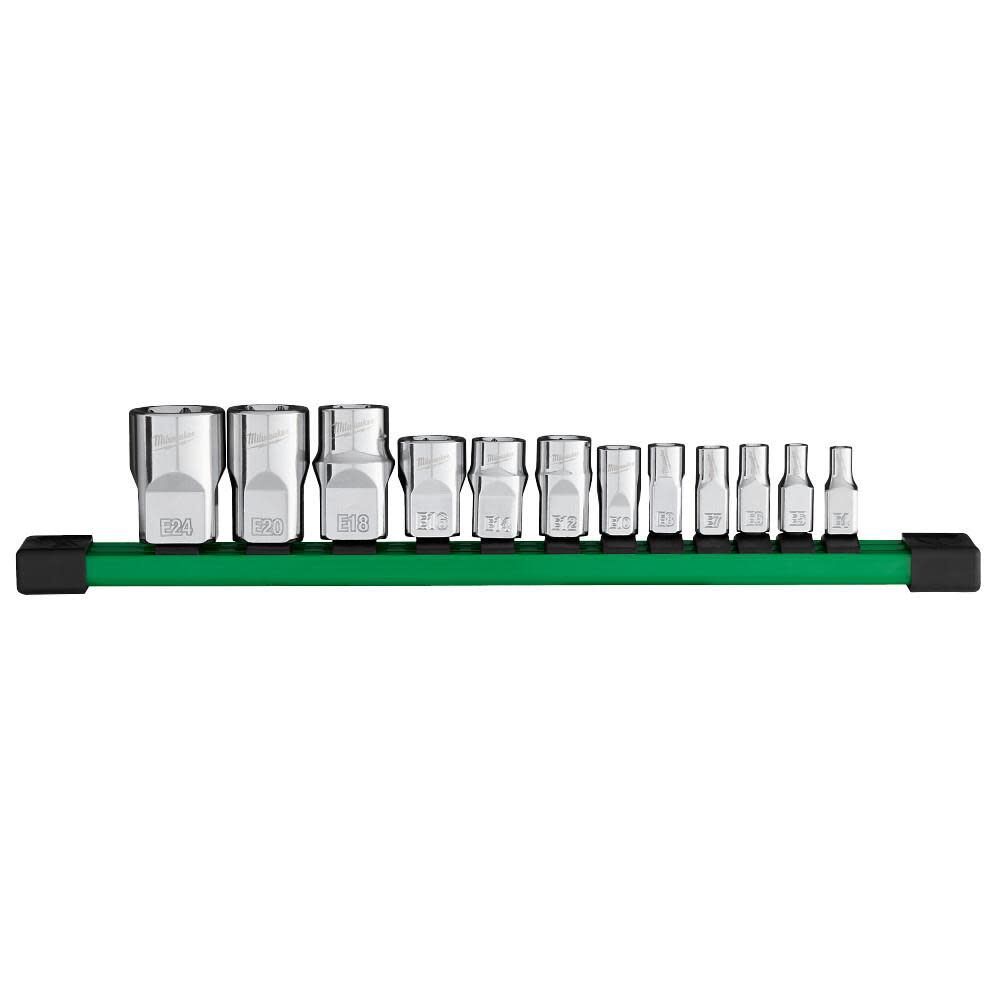 Milwaukee 1/4 Inch, 3/8 Inch, & 1/2 Inch Drive External TORX Socket Set, 12 Pieces