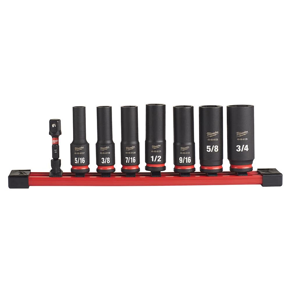 Milwaukee Impact Socket 3/8in Drive SAE Deep 6 Point 8pc