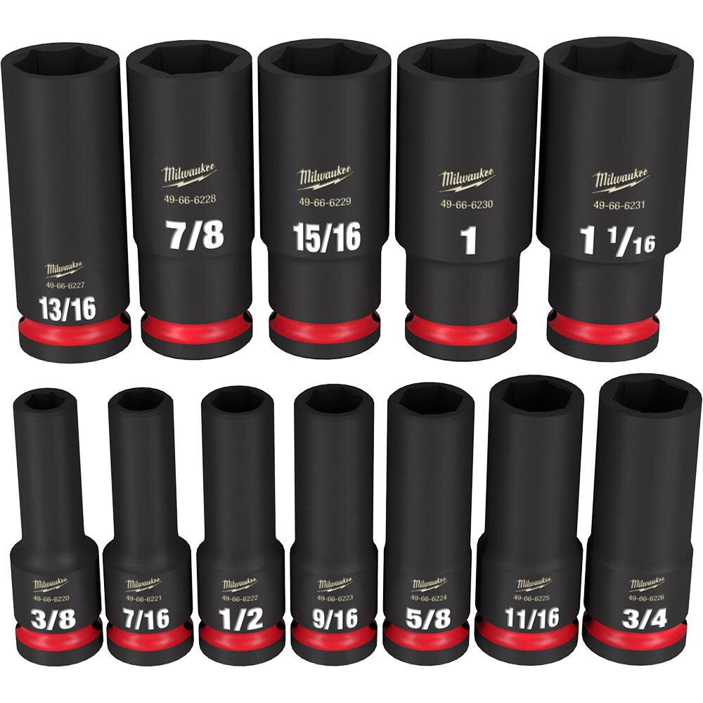 Milwaukee Impact Socket 1/2in Drive SAE 6 Point 12pc