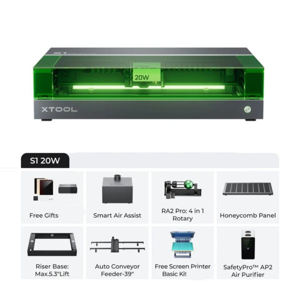 xTool Laser Cutter and Engraver S1 20W All-in-One Color Bundle