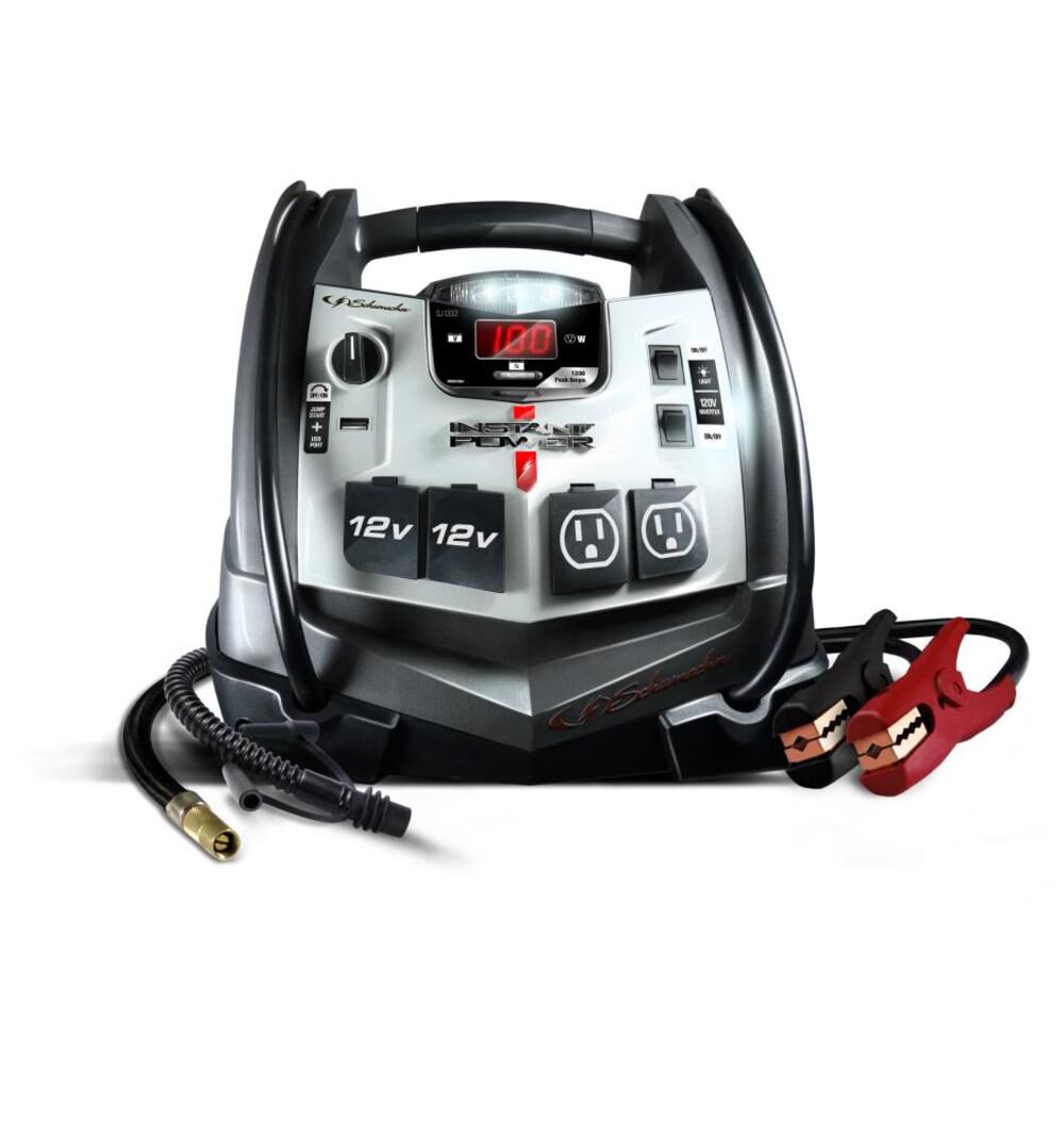 Schumacher Electric 1200 Peak Amp Jump Starter and Air Compressor with 12V USB Portable Power Ports