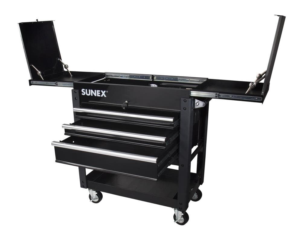 Sunex 3 Drawer Slide Top Utility Cart with Power – Black