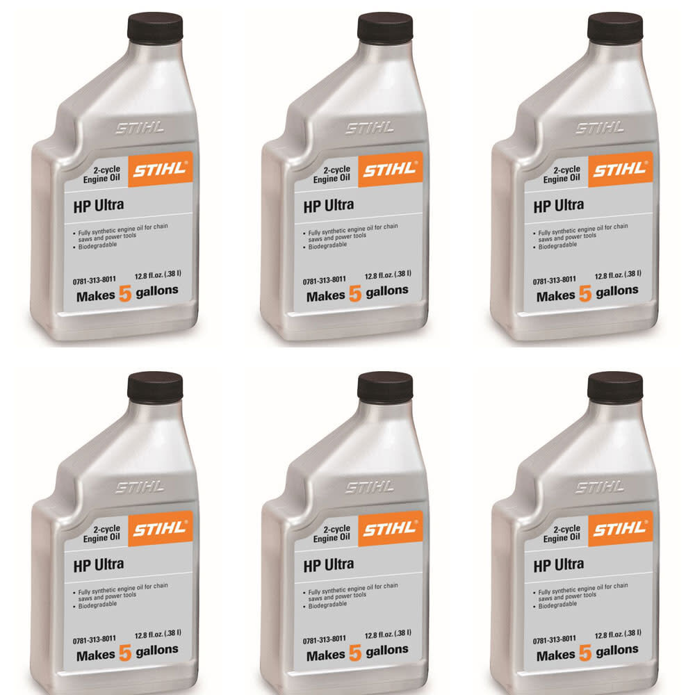 Stihl HP Ultra Fully Synthetic 2-Cycle Engine Oil 50:1 5 Gal Mix 12.8 oz 6 Pack