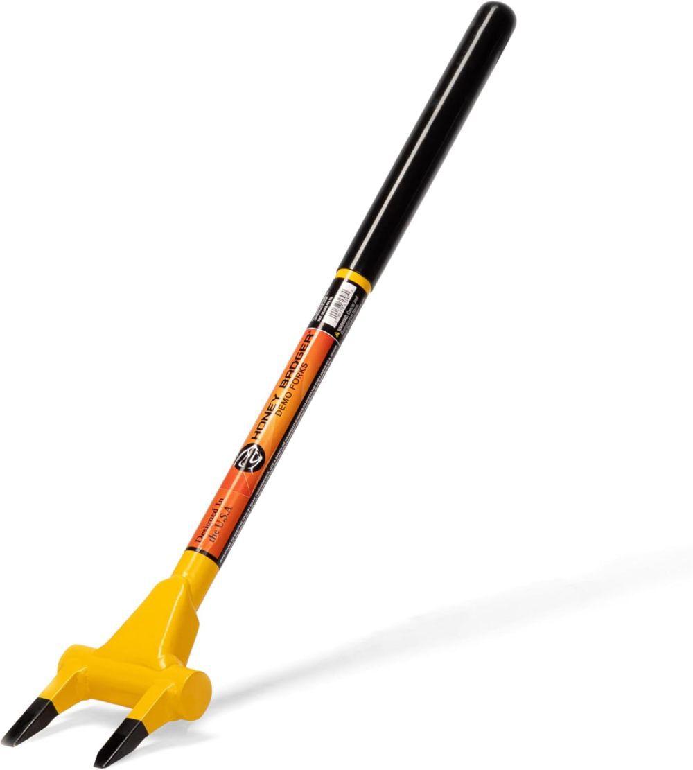 Honey Badger 2-Tine 26.5 Inch Steel Yellow Compact Demo Fork with 26 Inch Handle