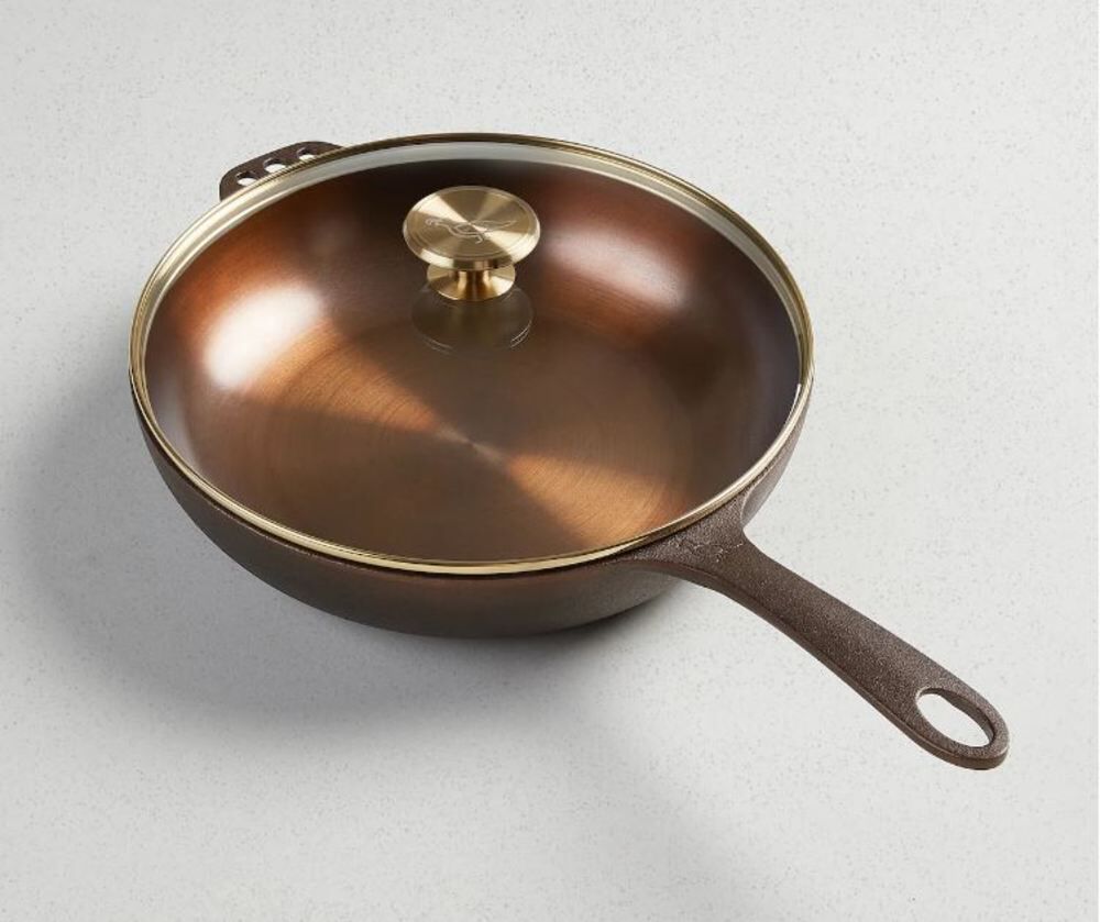 Smithey Ironware No. 11 Cast Iron Deep Skillet with Glass Lid