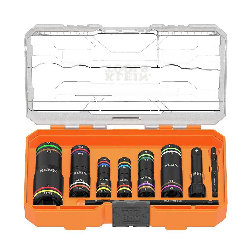 Klein Tools KNECT Quad-24 Heavy-Duty Impact Flip Sockets, SAE and Metric, 9-Pieces