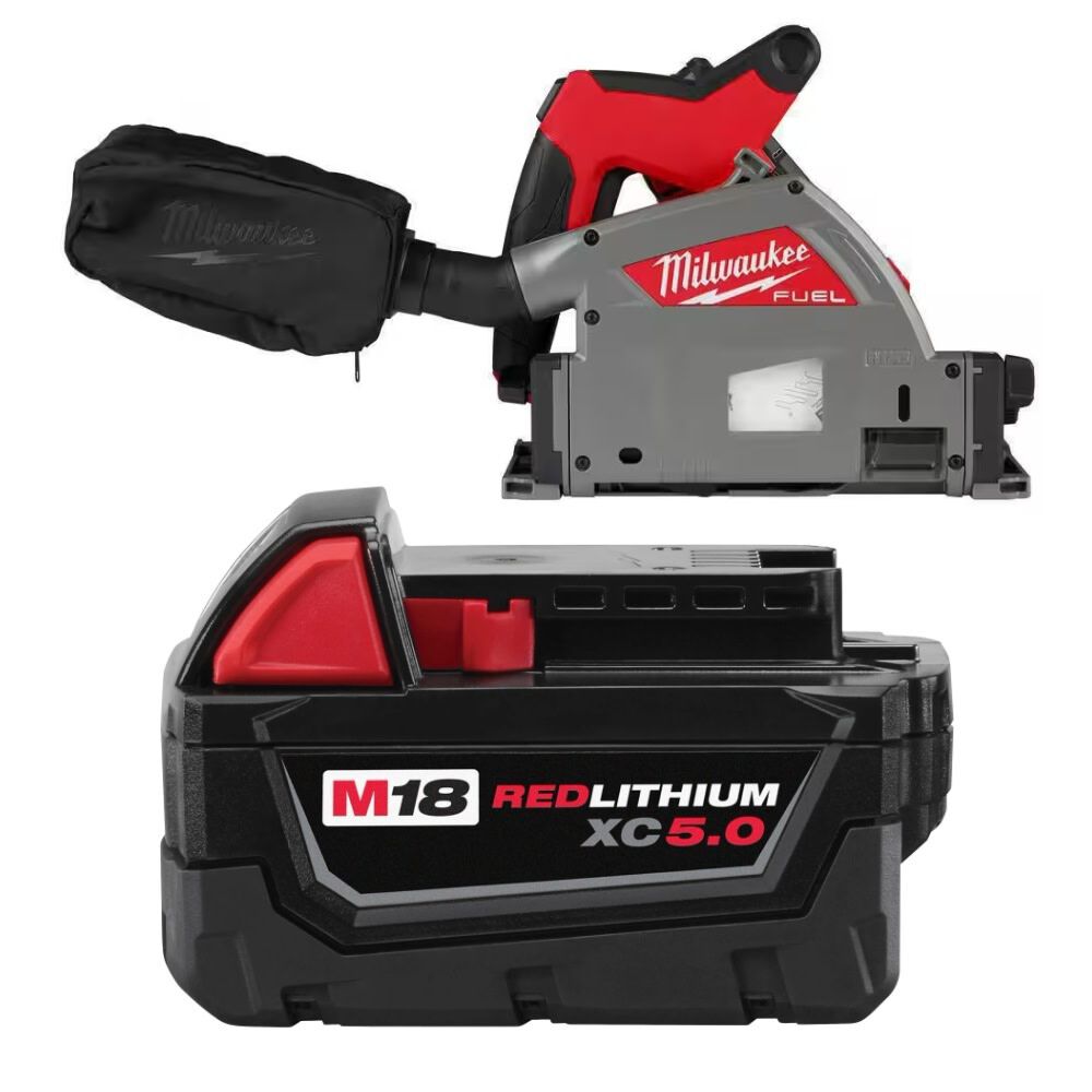 Milwaukee M18 6-1/2 Inch Plunge Track Saw and XC5.0 Battery Pack Bundle
