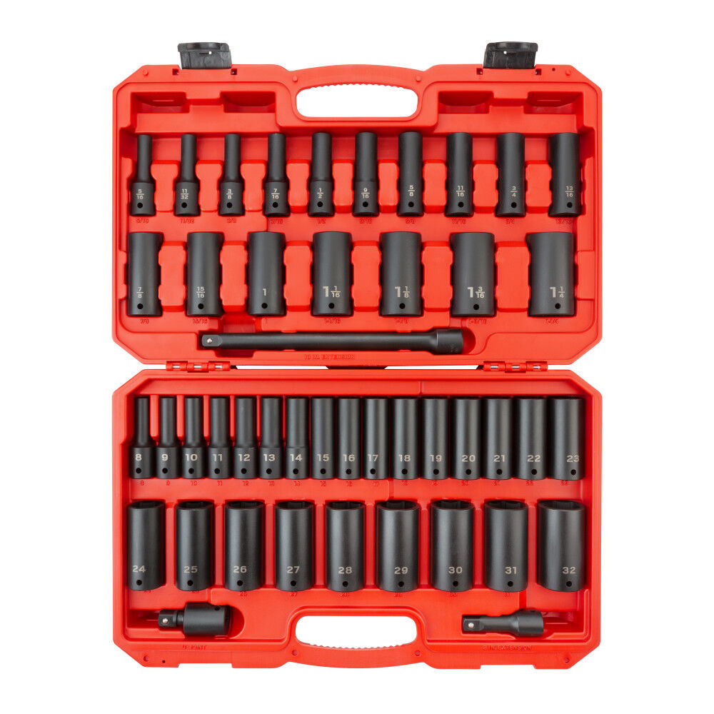 Tekton 1/2 Inch Deep 6 Point Impact Socket Set, (5/16 – 1-1/4 Inch, 8-32 mm)