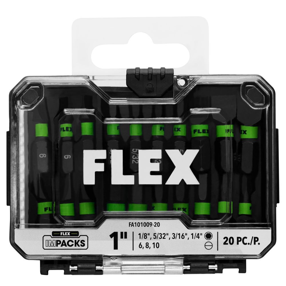 FLEX IMPACKS 1 Inch Mixed Allen and Slotted Impact Driver Bit Set, 20 Pieces