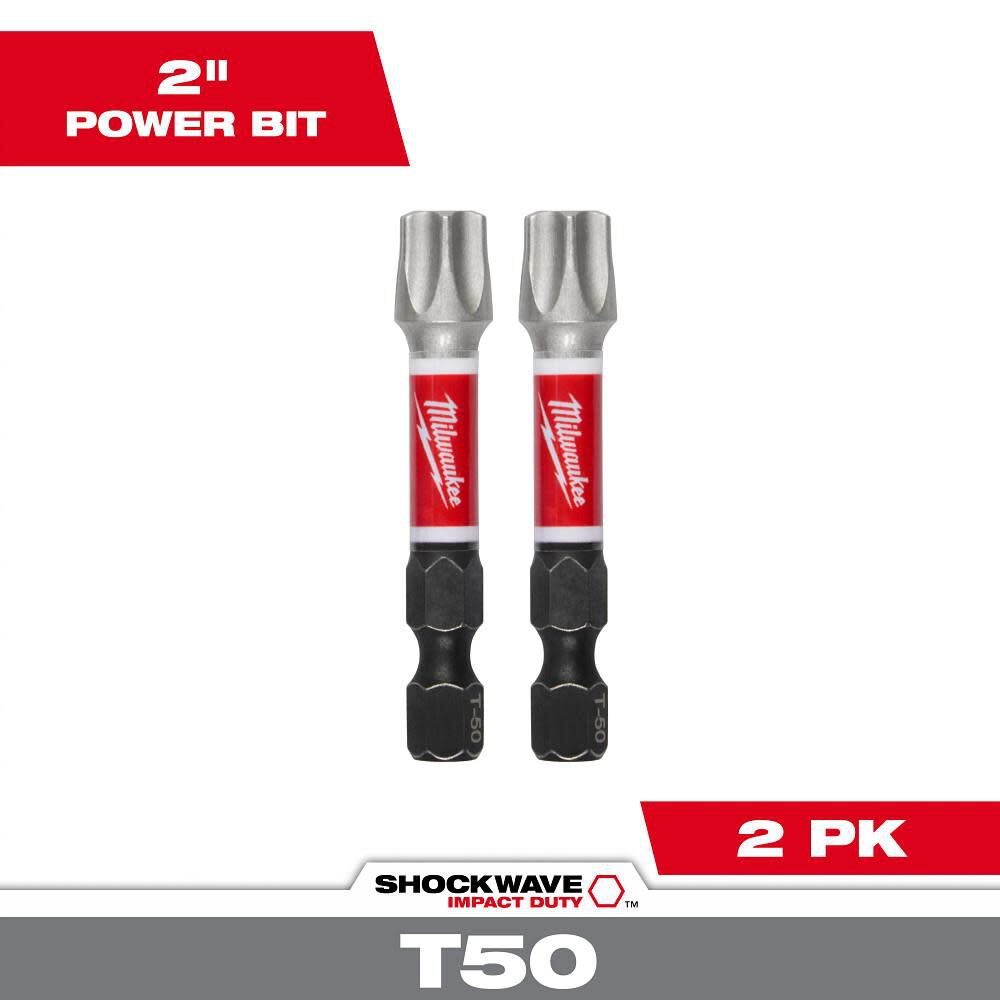 Milwaukee SHOCKWAVE Impact Duty 2" T50 Impact Bits 2Pk