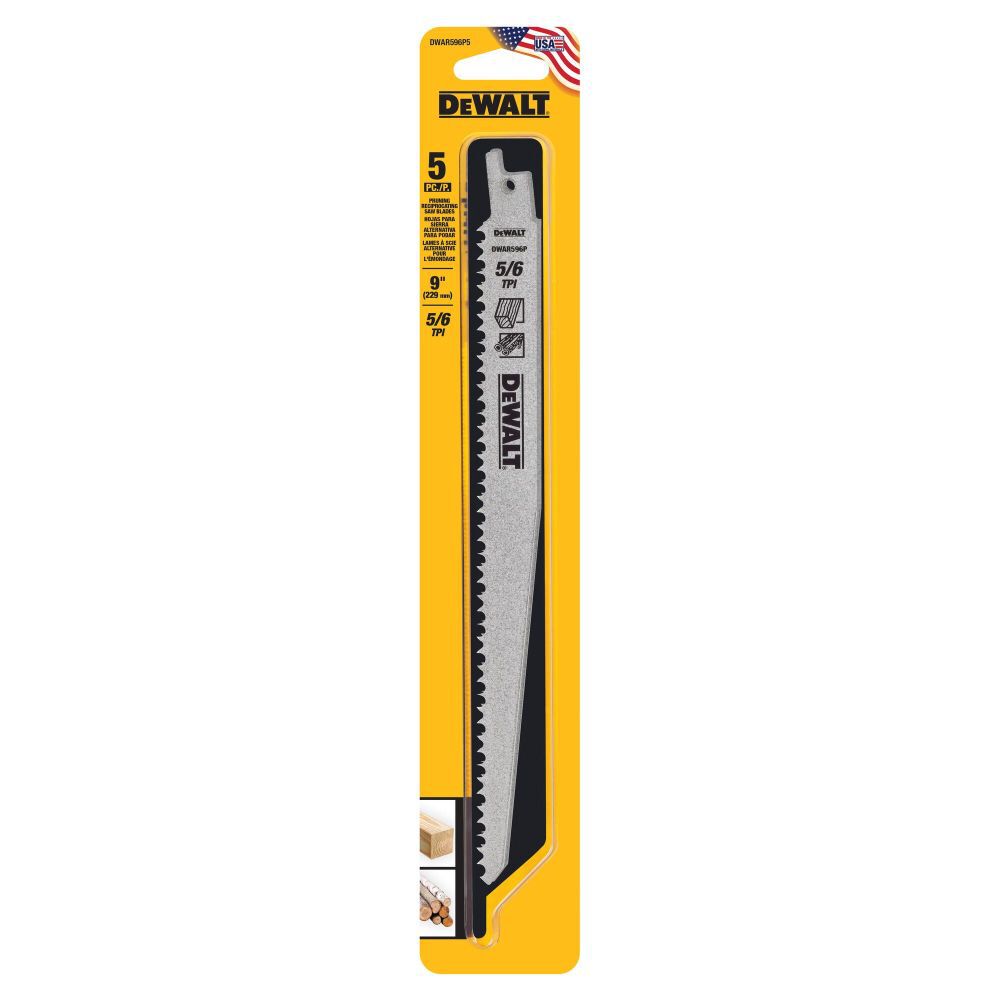 DEWALT 9 Inch 6 TPI Pruning Bi-Metal Reciprocating Saw Blades, 5 Pieces