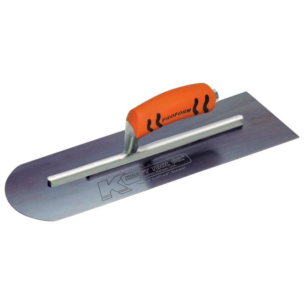 Kraft Tool Co 16in x 4in Blue Steel Round Front/Square Back Cement Finishing Trowel
