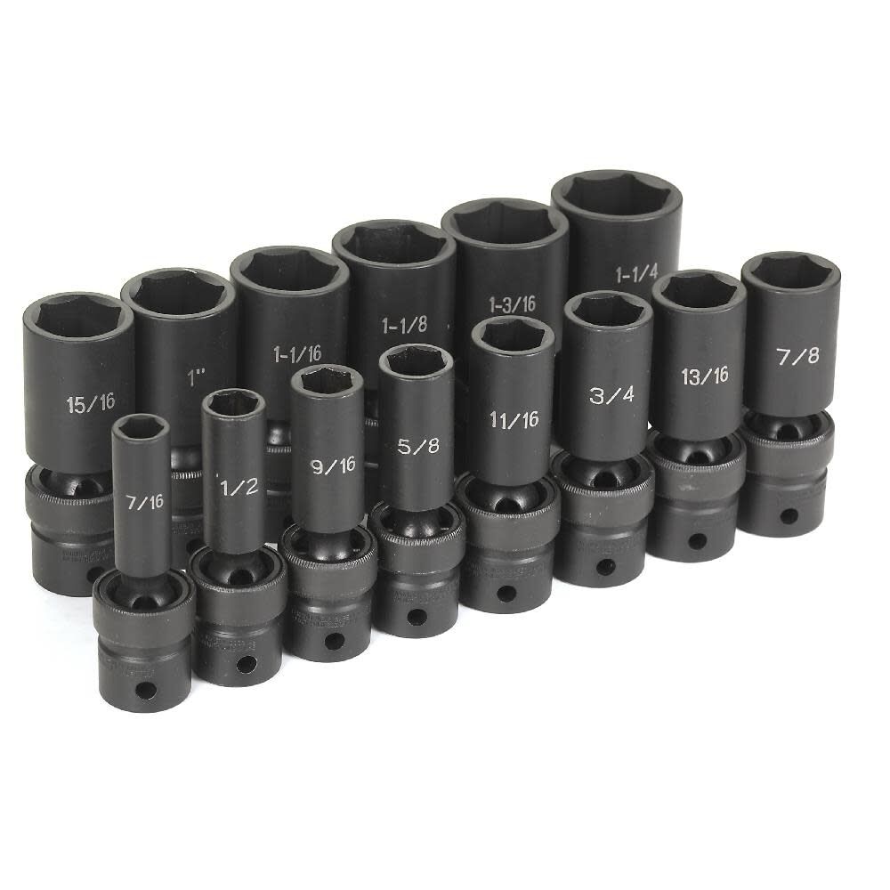 Grey Pneumatic 1/2in Drive 14 Pc. Deep Length Fractional Universal Set