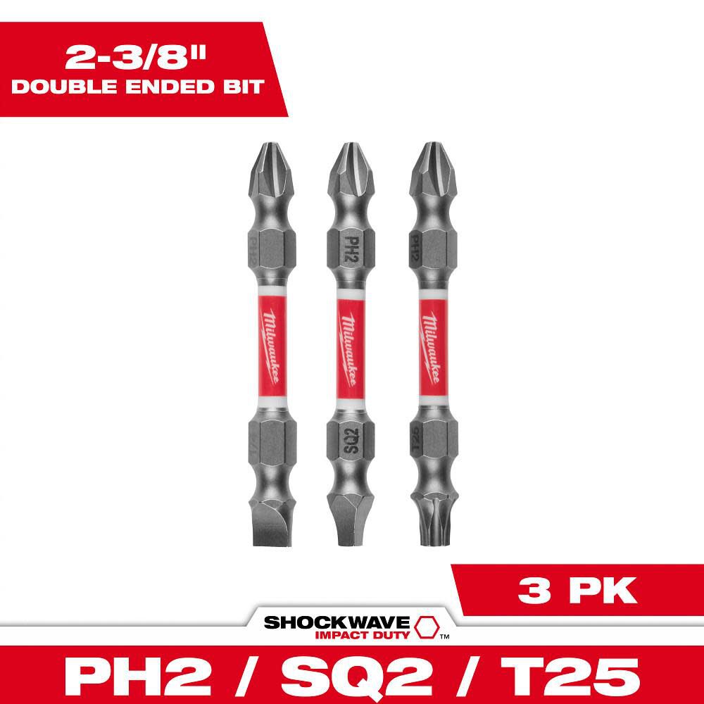 Milwaukee SHOCKWAVE Impact Duty PH2/SQ2/T25 Double Ended Bits 3PC