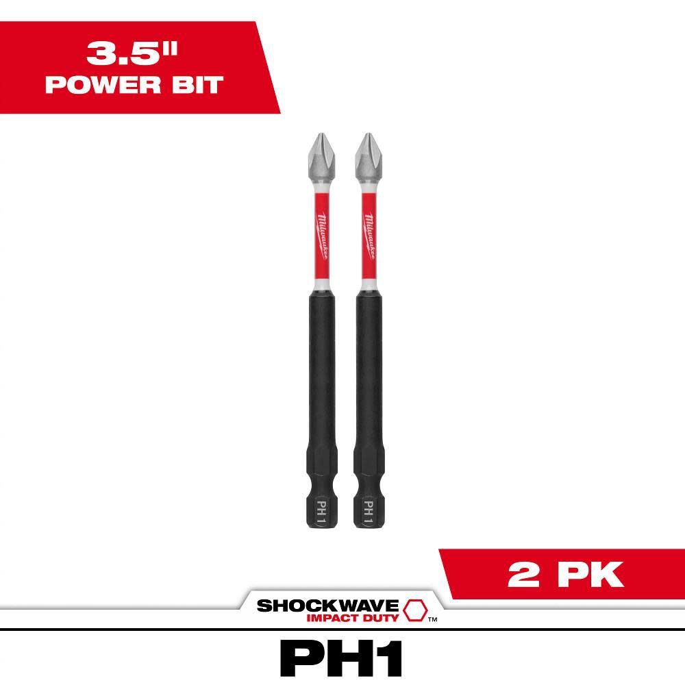 Milwaukee SHOCKWAVE Impact Bit 3 1/2inch PH1 2pk