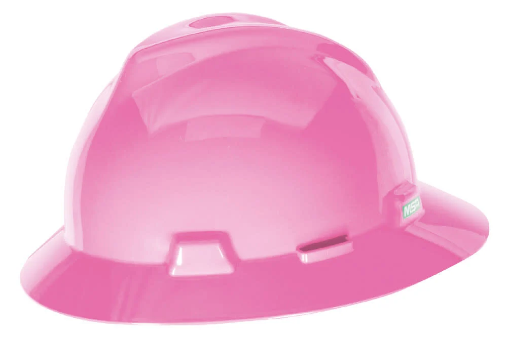 MSA Safety Works V Gard Slotted Full Brim Hard Hat Hot Pink with Staz On Suspension