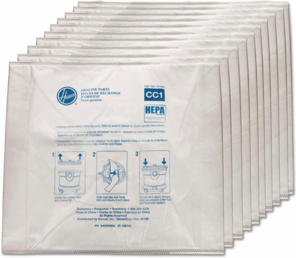 Hoover Commercial Vacuum Vacuum Bag-CC1 Hepa for Hushtone CH32008 10 Pack