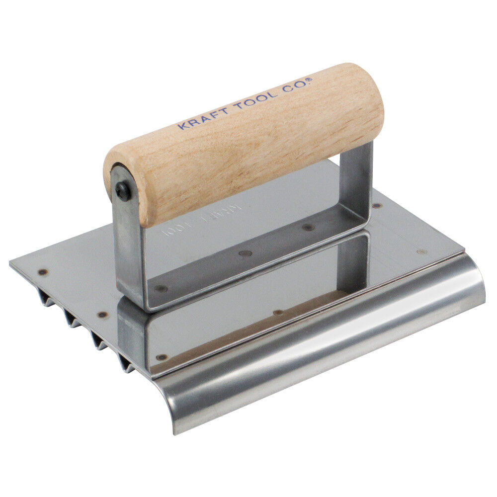 Kraft Tool Co 6 Inch x 4-1/2 Inch 1/2 InchR Safety Step Edger/Groover with Wood Handle