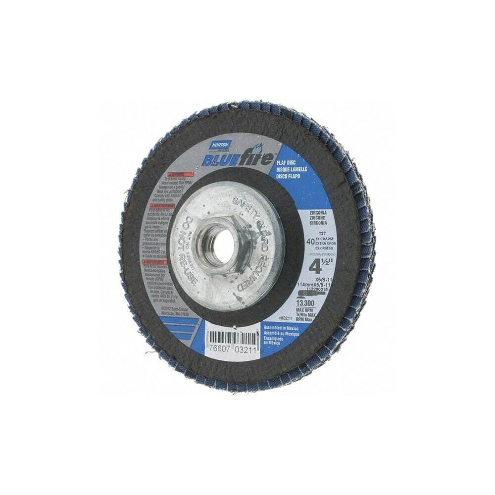 Norton BlueFire 4 1/2 Inch x 5/8 Inch – 11 Arbor Grit 40 Flap Disc