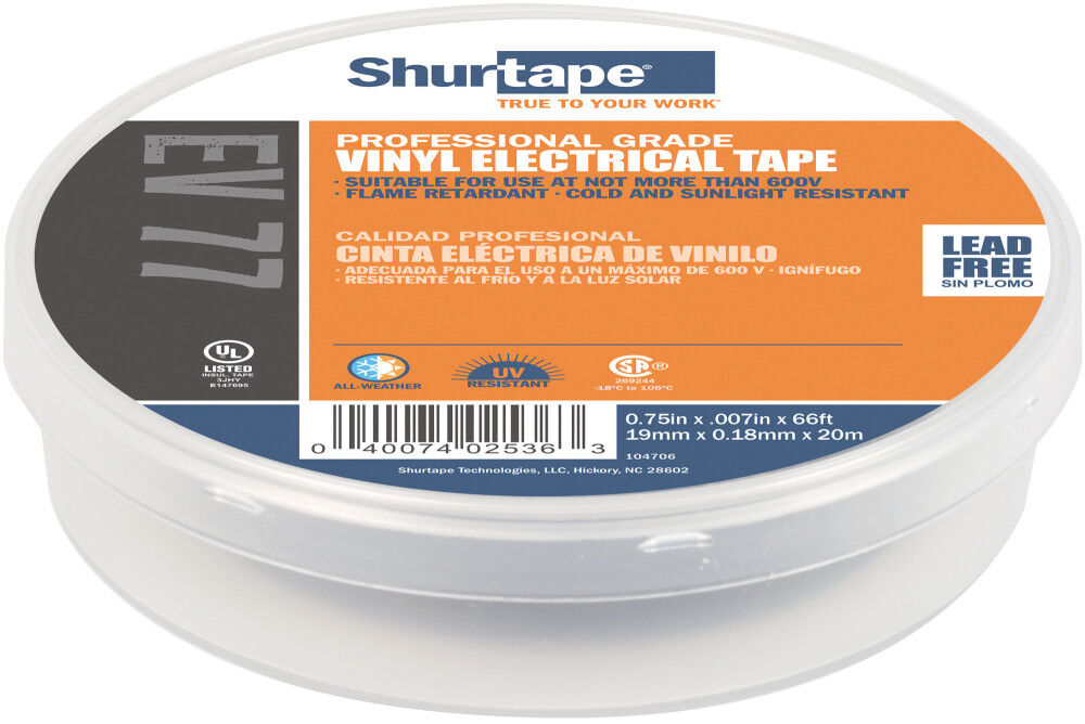 Shurtape EV 77 Electrical Tape Black 3/4in x 66′