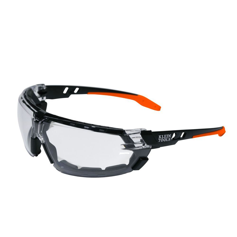 Klein Tools Low-Profile Gasket Safety Glasses Black and Orange Frame with Clear Lens