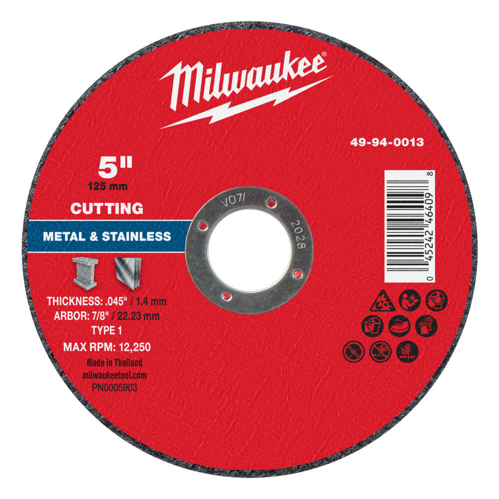 Milwaukee 5 Inch x .045 Inch x 7/8 Inch Metal Cut Off Wheel Type 1