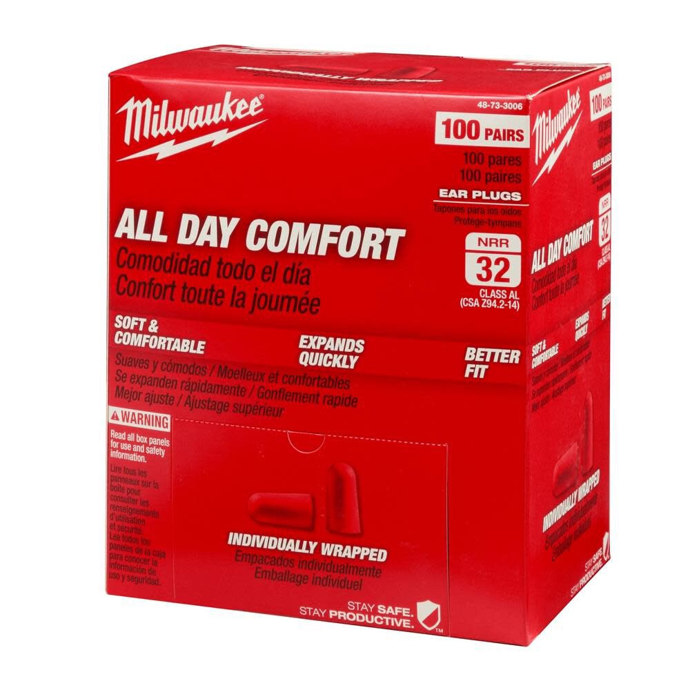 Milwaukee 32db Ear Plugs, 100 Pair, Box