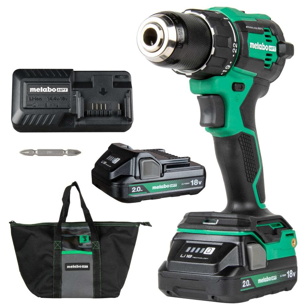 Metabo HPT 18V MultiVolt Cordless Brushless Hammer Drill Kit (2 x 2.0Ah)