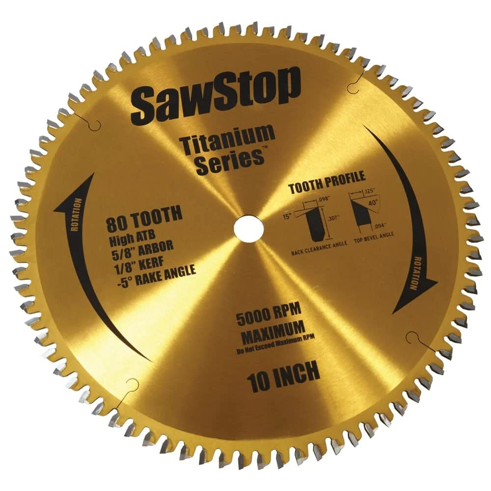 Sawstop Titanium Series Premium Woodworking Blade – 10In x 80T High AT Plywood Blade