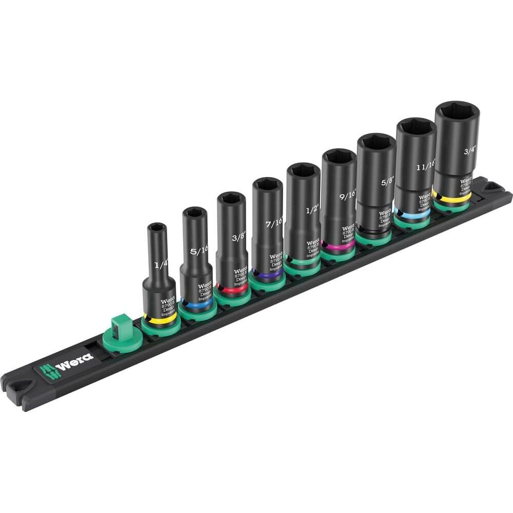 Wera Tools 9660 Magnetic Rail B Impaktor Deep Imperial 1 Socket Set, 9 Pieces