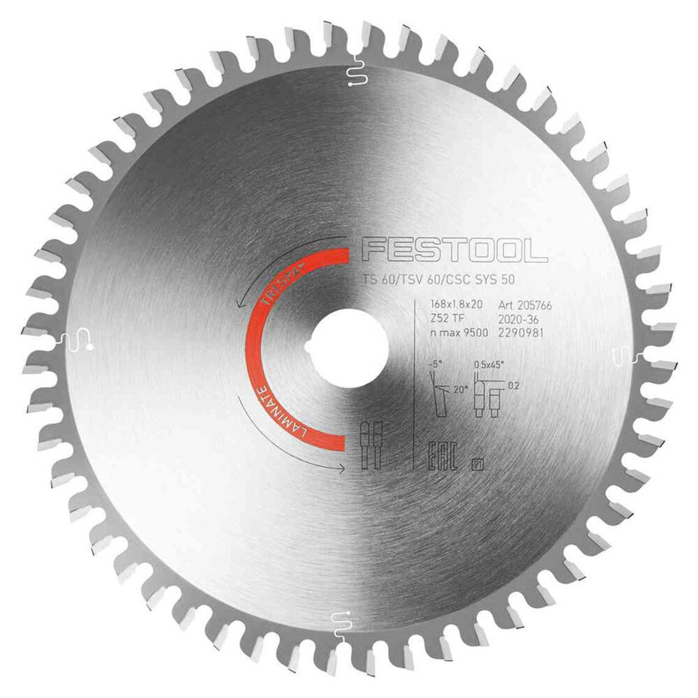 Festool HW 168 mm 52T Saw Blade For Laminate/HPL