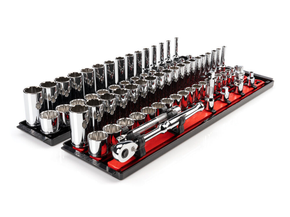 Tekton 3/8 Inch 12 Point Socket and Ratchet Set, (1/4-1 Inch, 6-24 mm)